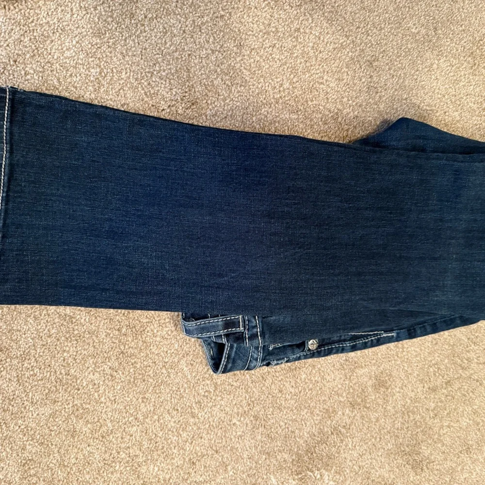 Miss Me Dark Blue Boot Cut Jeans with Fleur-de-Lis Embellishment - Picture 3 of 4